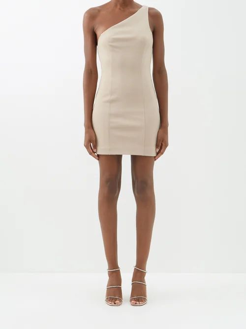 Colorado One-shoulder Jersey Mini Dress - Womens - Beige
