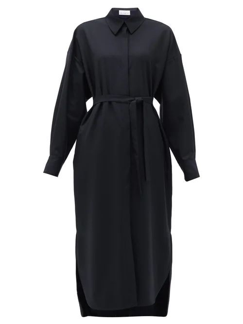 Oversized Curved-hem Wool Shirt Dress - Womens - Navy
