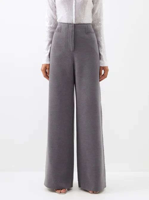 Hagen Technical Felt Wide-leg Trousers - Womens - Grey