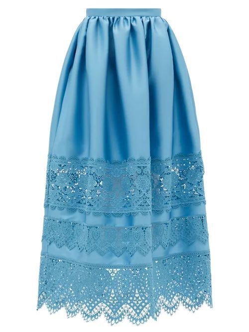 Jennifer Guipure Lace-trimmed Midi Skirt - Womens - Blue