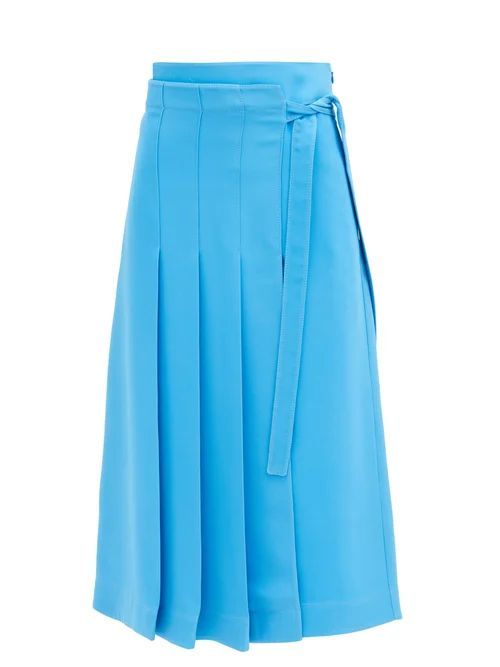Knife-pleated Silk Cady Couture Midi Skirt - Womens - Light Blue