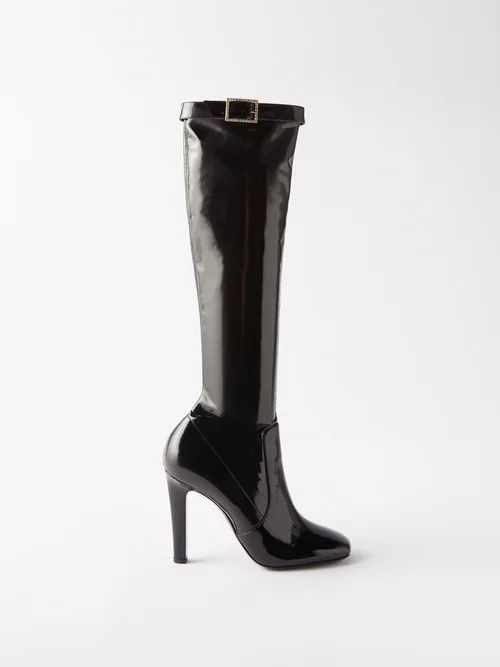 Elle 105 Crystal-buckle Leather Knee-high Boots - Womens - Black
