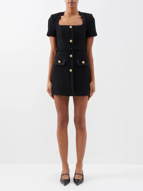 Button-embellished Wool-blend Mini Dress - Womens - Black
