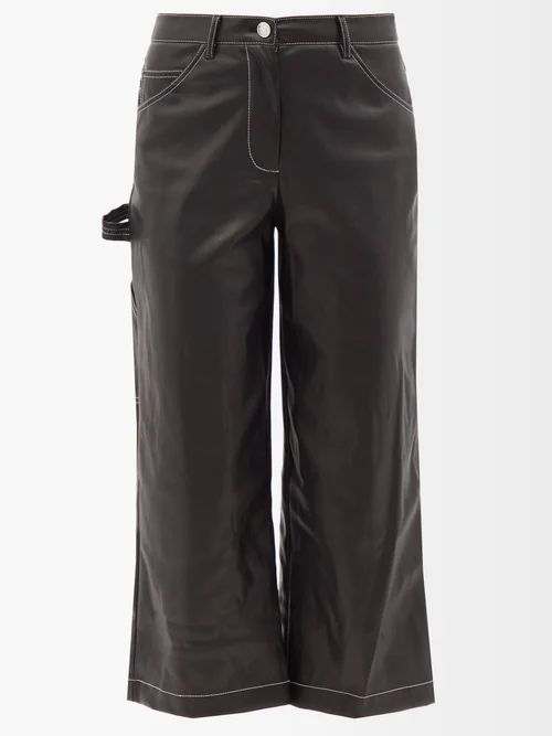 Domino Faux-leather Cropped Trousers - Womens - Black