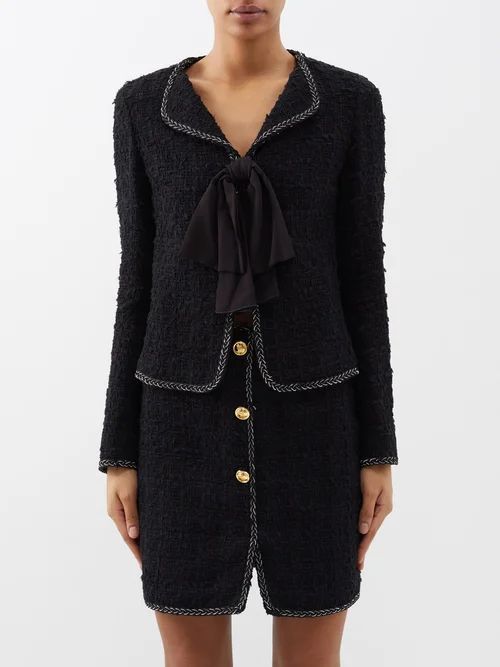 Bow-front Bouclé-tweed Jacket - Womens - Black