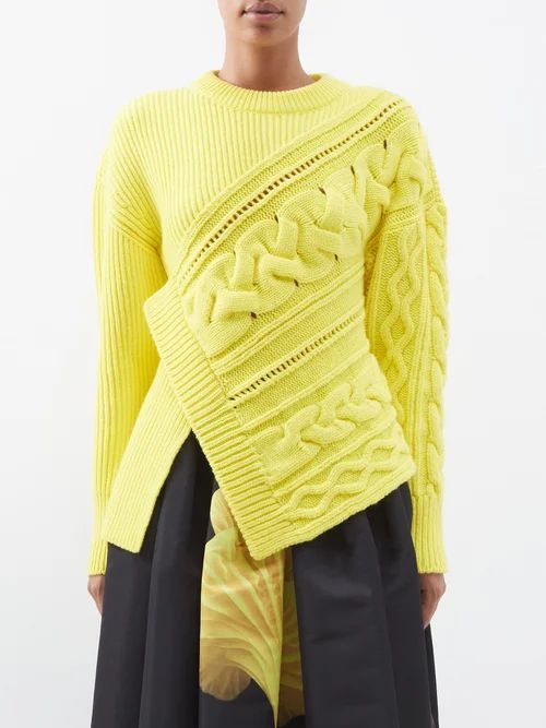 Asymmetric Cable-knit Wool Sweater - Womens - Yellow