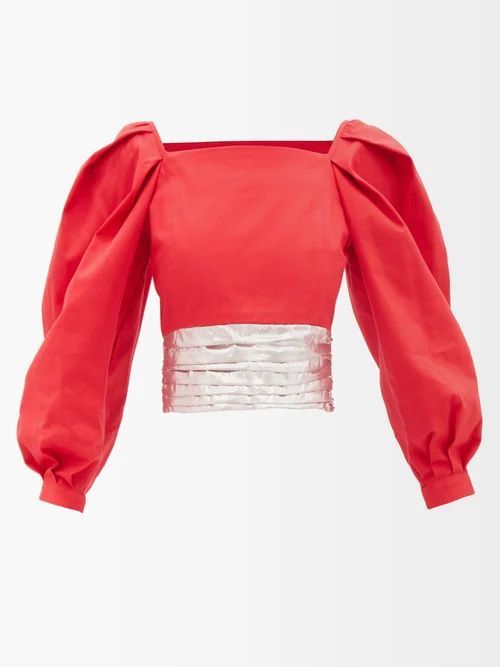 Bretagne Metallic-hem Cotton-twill Top - Womens - Red