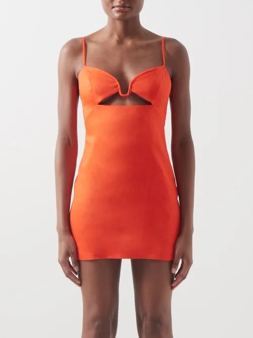Chaleg Cutout Linen-blend Twill Mini Dress - Womens - Orange