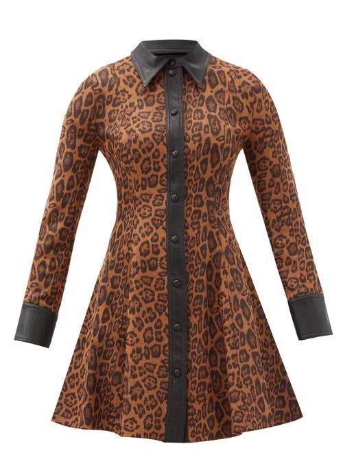 Nara Leopard-print Faux Suede Mini Shirt Dress - Womens - Leopard