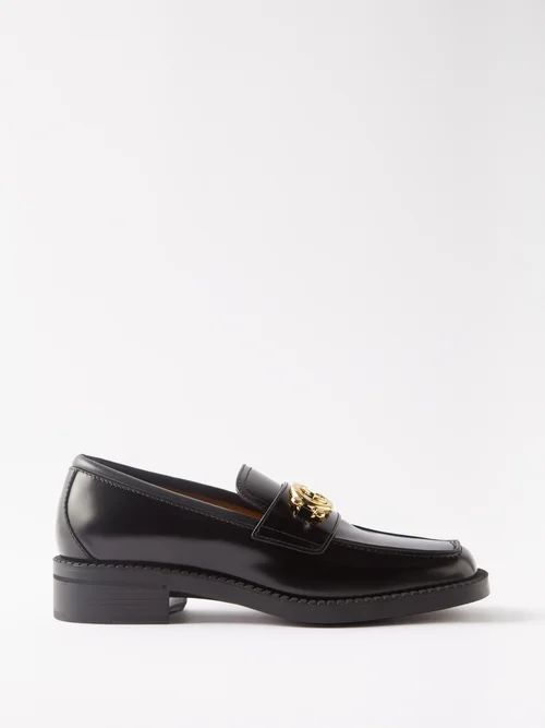 GG Square-toe Leather Loafers - Womens - Black
