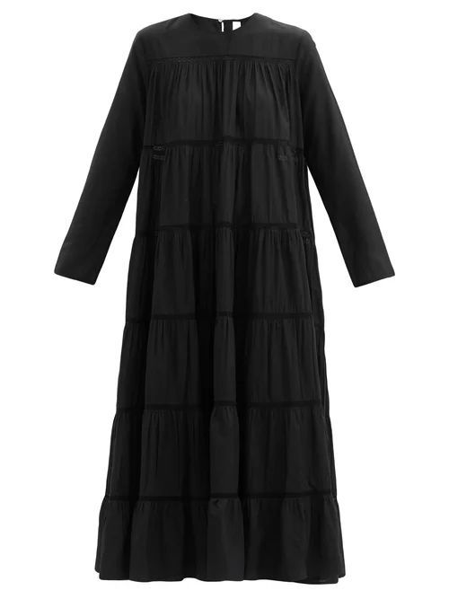 Maida Tiered Cotton And Silk-blend Midi Dress - Womens - Black