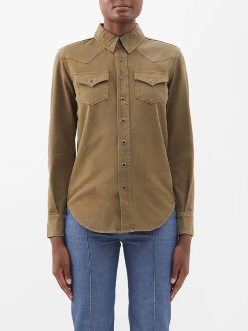 Flap-pocket Denim Shirt - Womens - Khaki