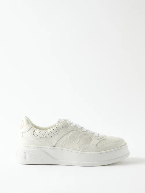 GG-embossed Perforated-leather Trainers - Womens - White