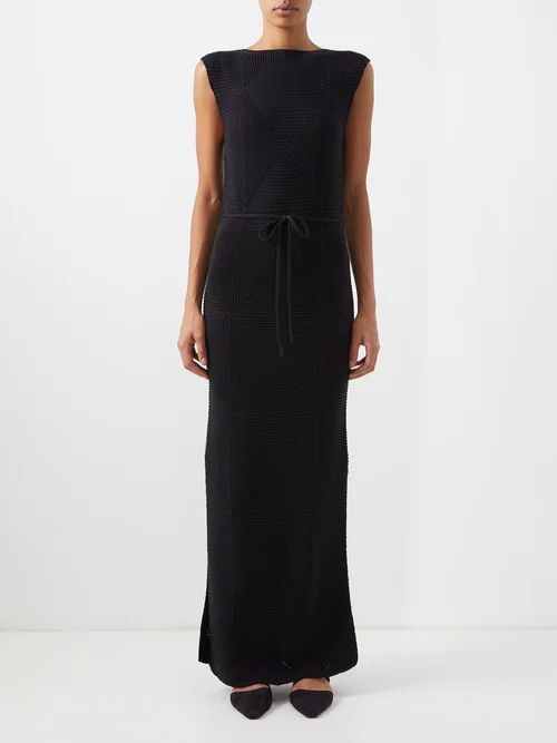 Geometric Knitted Maxi Dress - Womens - Black
