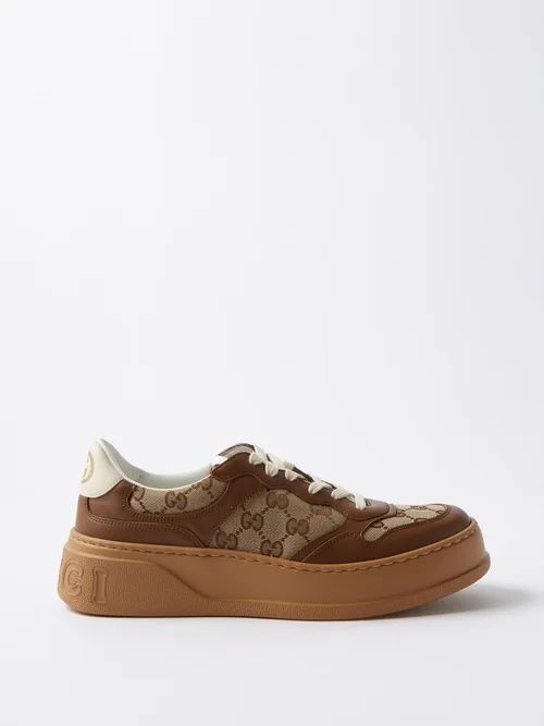 GG-jacquard Canvas And Leather Trainers - Womens - Beige