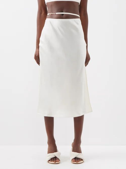 Notte Side-slit Satin Skirt - Womens - Off White