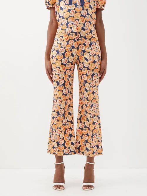 Capri Shell-print Silk-blend Cropped Trousers - Womens - Multi