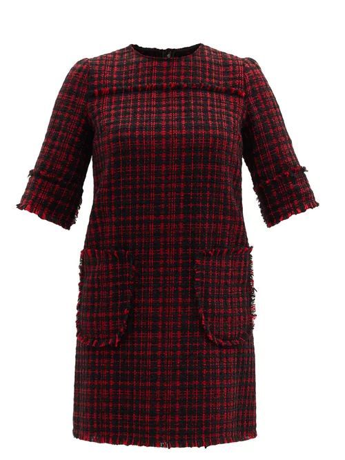 Patch-pocket Wool-tweed Shift Dress - Womens - Black Red