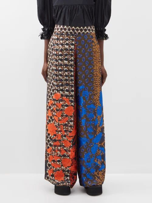 Fyre Embroidered Printed Silk Trousers - Womens - Multi