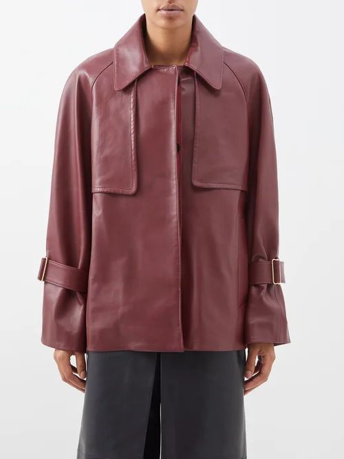 Anabel Silk-lined Leather Coat - Womens - Burgundy