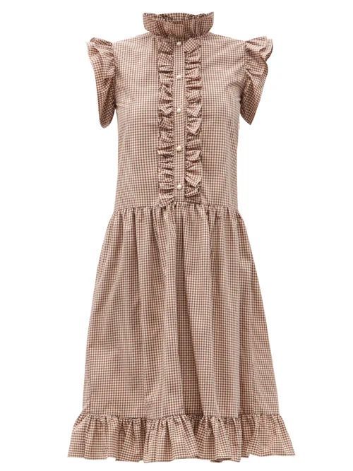 Claude Low-waist Ruffled Gingham Cotton Dress - Womens - Brown