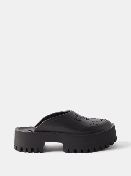 GG-perforated Rubber Clogs - Womens - Black