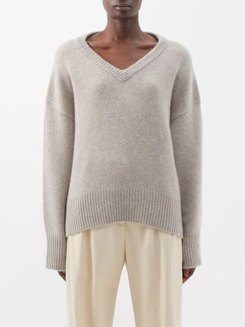 Battersea V-neck Cashmere Sweater - Womens - Light Grey