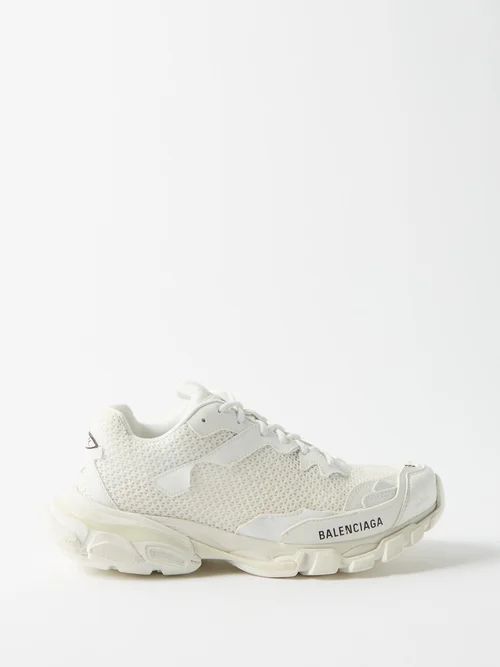 Track.3 Destroyed-effect Mesh And Nylon Trainers - Womens - White