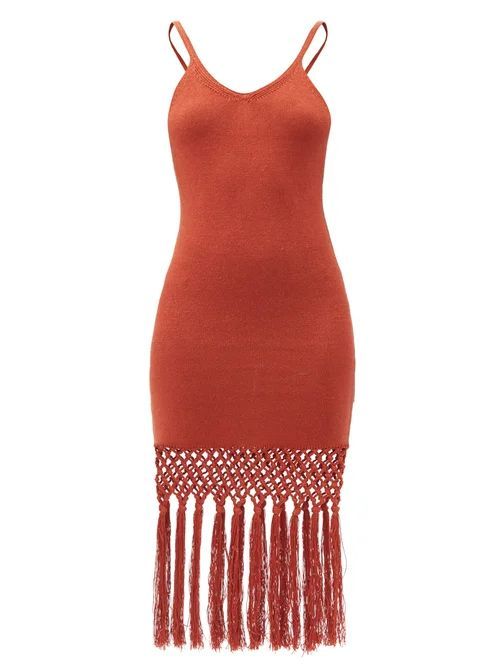 Tasselled Linen-blend Jersey Dress - Womens - Red