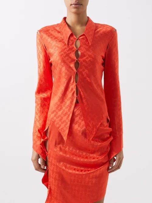 Cutout Geometric Silk-blend Satin Shirt - Womens - Orange