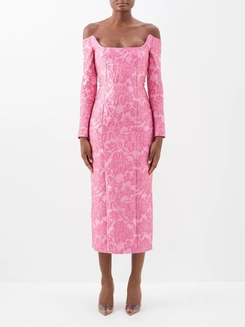 Birch Off-the-shoulder Floral-cloque Dress - Womens - Light Pink