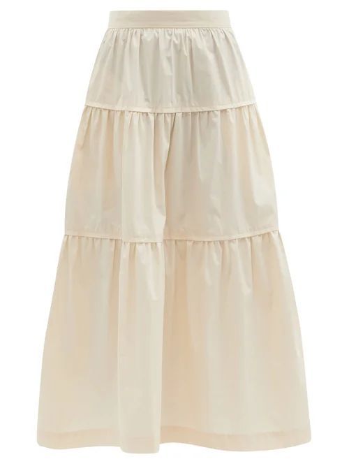 Omisha Tiered Cotton-poplin Midi Skirt - Womens - White