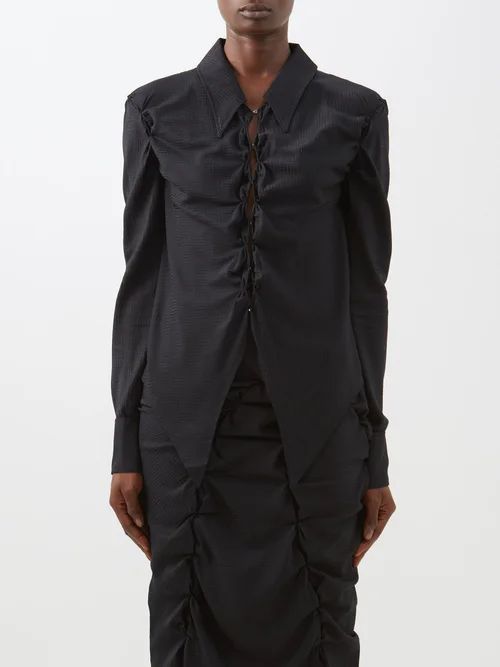 Cutout Geometric Silk-blend Shirt - Womens - Black