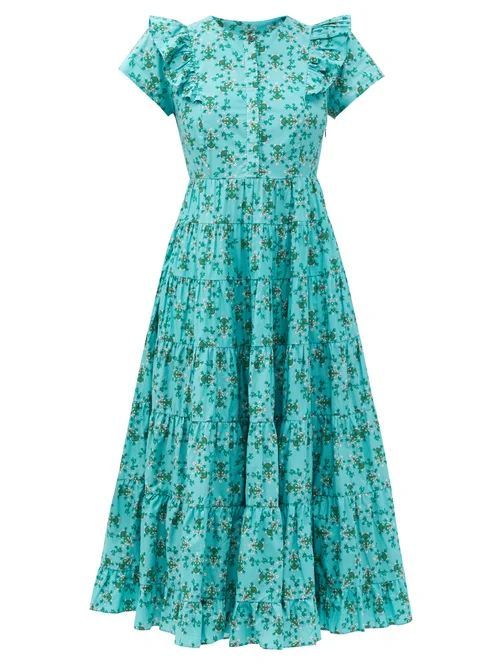 Sawyer Floral-print Organic-cotton Midi Dress - Womens - Green