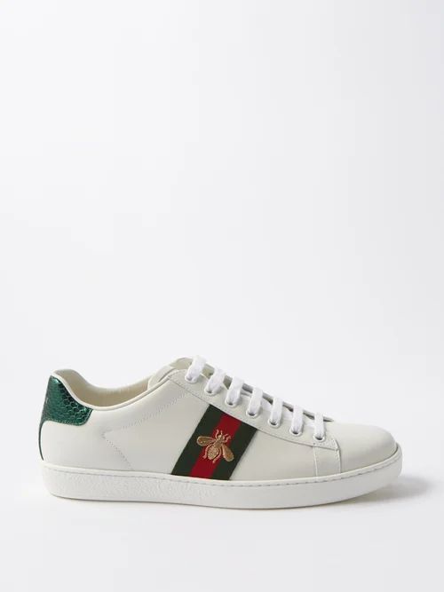 Ace Web Stripe Leather Trainers - Womens - White Multi