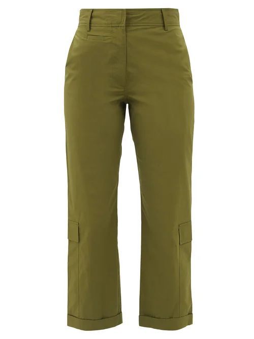 High-rise Cotton-blend Straight-leg Trousers - Womens - Khaki