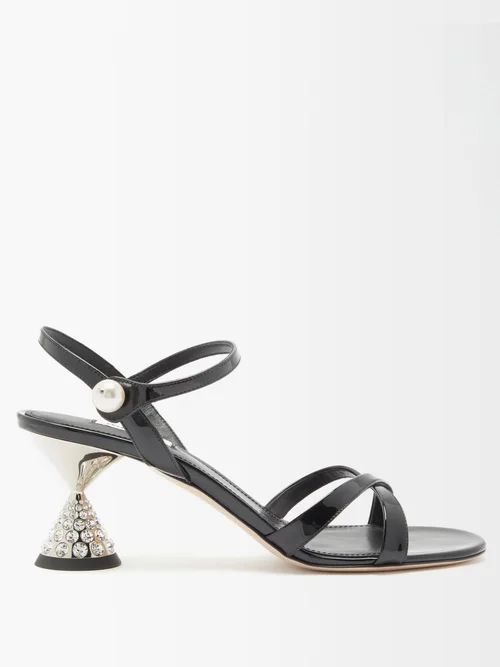 Crystal-embellished Kitten-heel Leather Sandals - Womens - Black