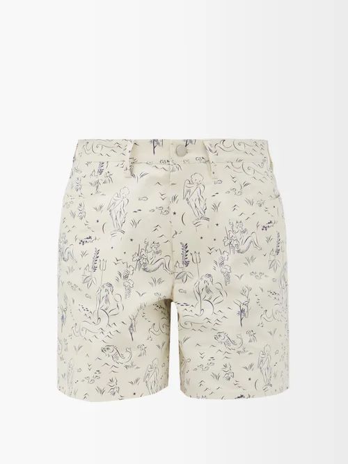 Hector Sea Gods-print Cotton-poplin Shorts - Womens - White Multi
