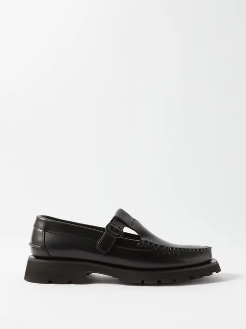 Alber Sport Leather T-strap Loafers - Womens - Black