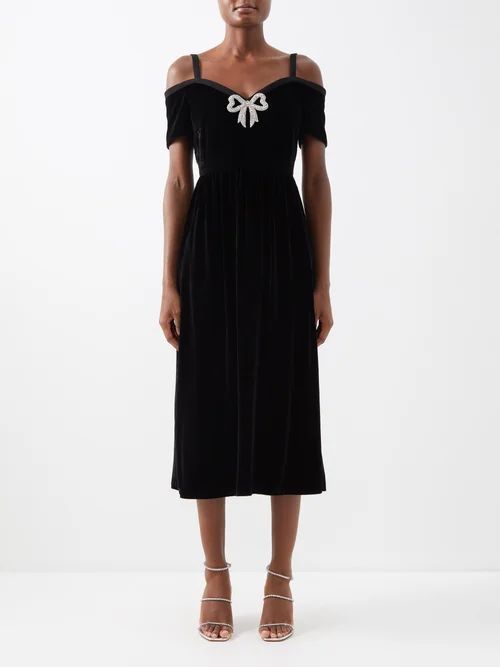Clementine Crystal-bow Velvet Dress - Womens - Black