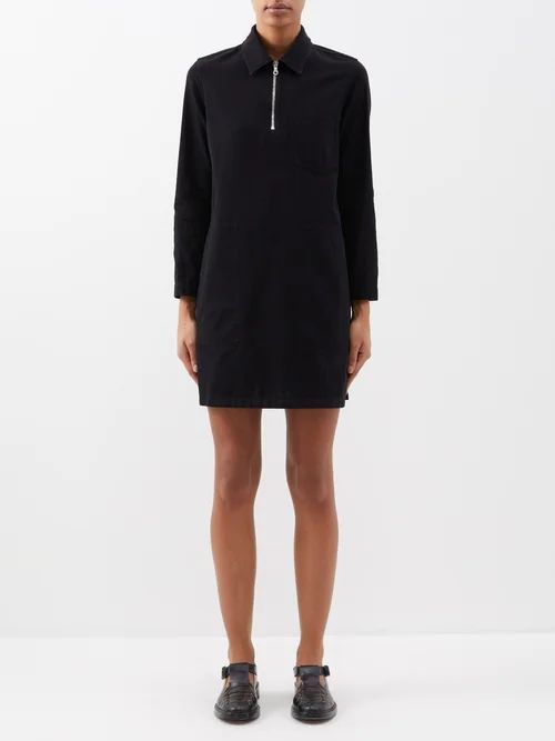 Lauren Herringbone-cotton Mini Dress - Womens - Black