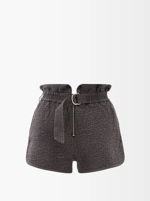 Stan Quilted Sandwashed-cotton Shorts - Womens - Dark Grey