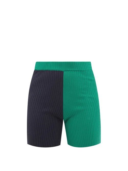 Maki High-rise Colour-block Ribbed Cycling Shorts - Womens - Green Navy