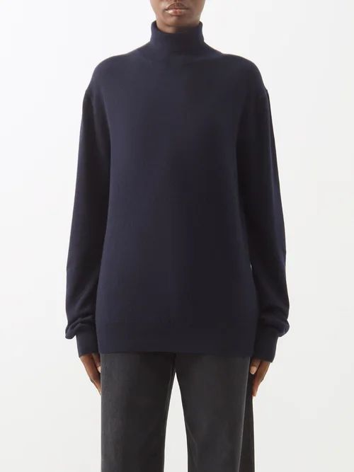 Ciba Roll-neck Cashmere Sweater - Womens - Navy