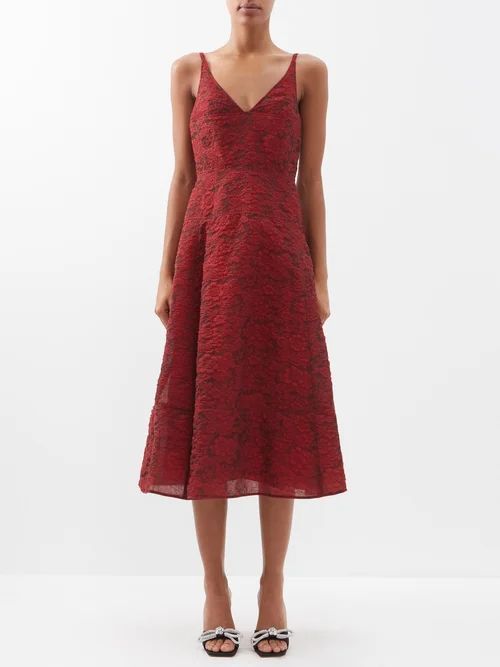 Doris Floral-cloqué Organza Dress - Womens - Red