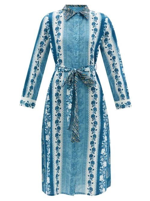 Rayna Floral-print Cotton-khadi Shirt Dress - Womens - Blue