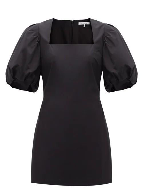 Nina Puffed-sleeve Cotton-poplin Mini Dress - Womens - Black