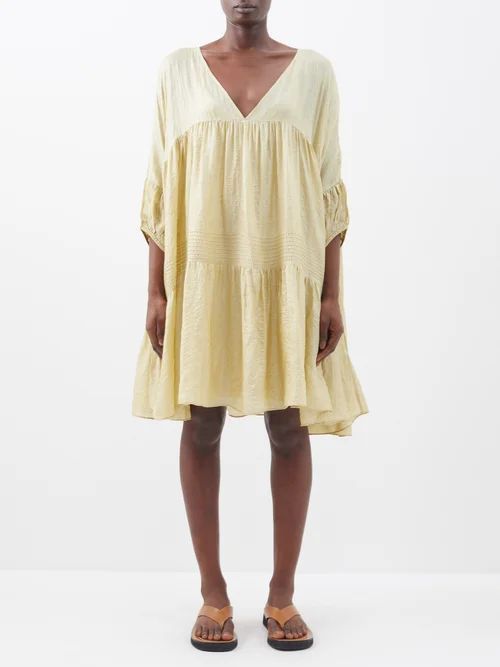 Airi Banded Silk-tussar Mini Dress - Womens - Light Gold