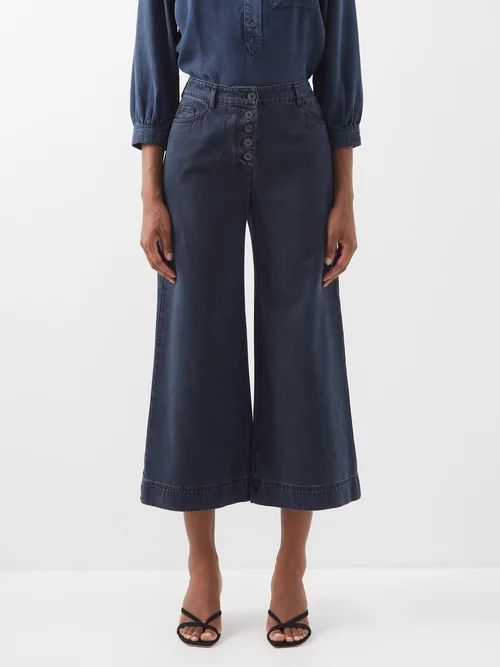 Leo Cropped Twill Relaxed-leg Trousers - Womens - Indigo