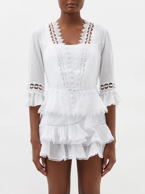 Edda Guipure-lace Drawstring Cotton-blend Top - Womens - White